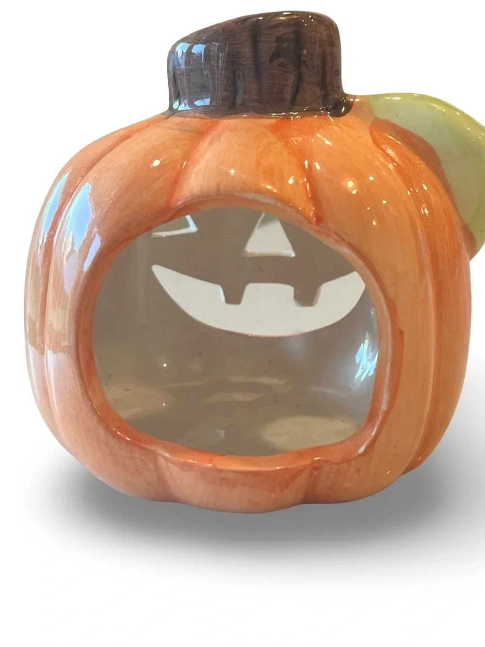 Ceramic Halloween Jack O Lantern Tea Light Candle Holder